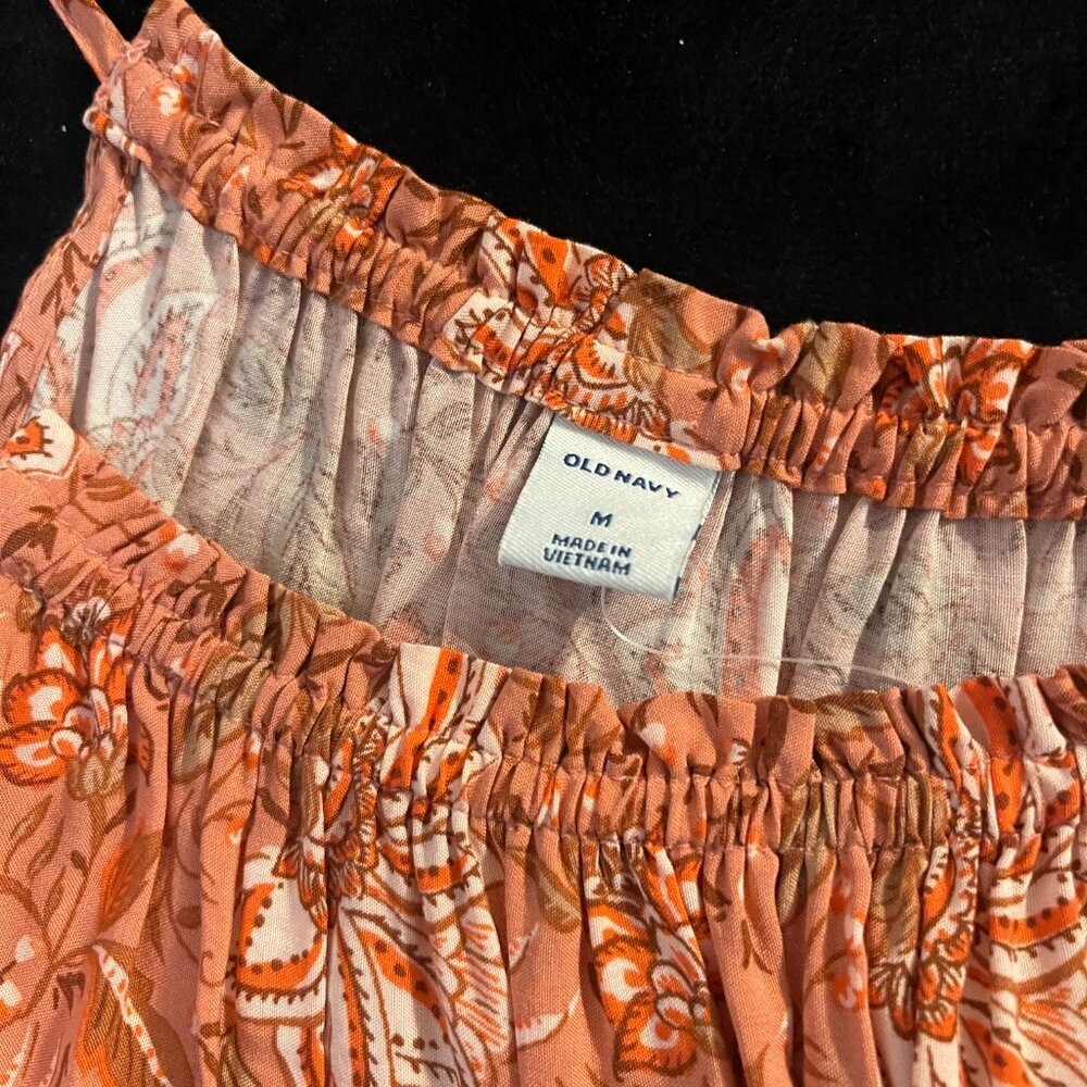 Old Navy Boho Floral Maxi Dress M Coral Flowy Beach Vacation - Picture 7 of 8